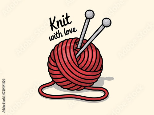 Cute yarn ball with knitting needles isolated on white background