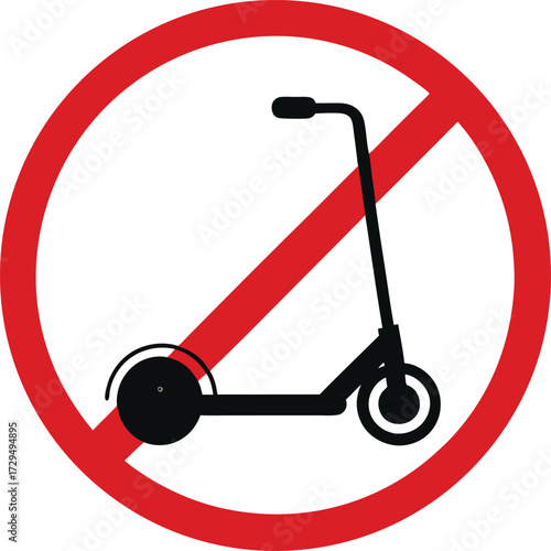 No Scooter Sign Vector Icon for Kick Scooter and Skateboard Prohibition Policy, Isolated on White Background

