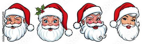 Cartoon Santa Claus and Mrs Claus Christmas Heads colorful cartoon vector