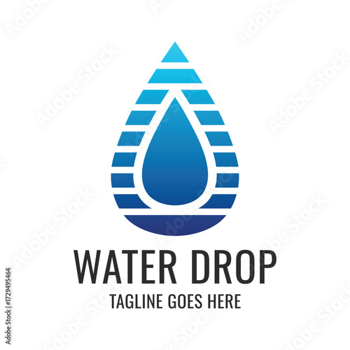 Stylized water drop with blue gradient and geometric segments | Abstract drop logo design | Creative water droplet gradient logo | Aqua blue water concept |  New style graphic of blue water