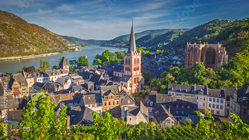 Bacharach on the Rhine (Bacharach am Rhein) in Rhineland-Palatinate in grape harvest time, Germany.