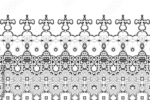 A set of vintage seamless floral pattern vectors for textile design and wallpaper ornament with a monochrome lace border