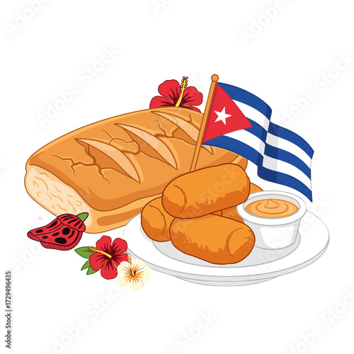 cuban food, cuban bread, croquetas cubanas, cuban cuisine, cuban culture, cuban flag art, cuban dish, traditional cuban food, cuban croquettes, cuban pride, cuba food illustration, cuban heritage, lat