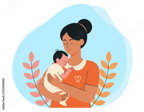 Mother care, holding baby