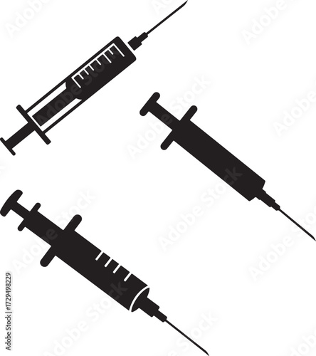 Three black syringe icons on a white background