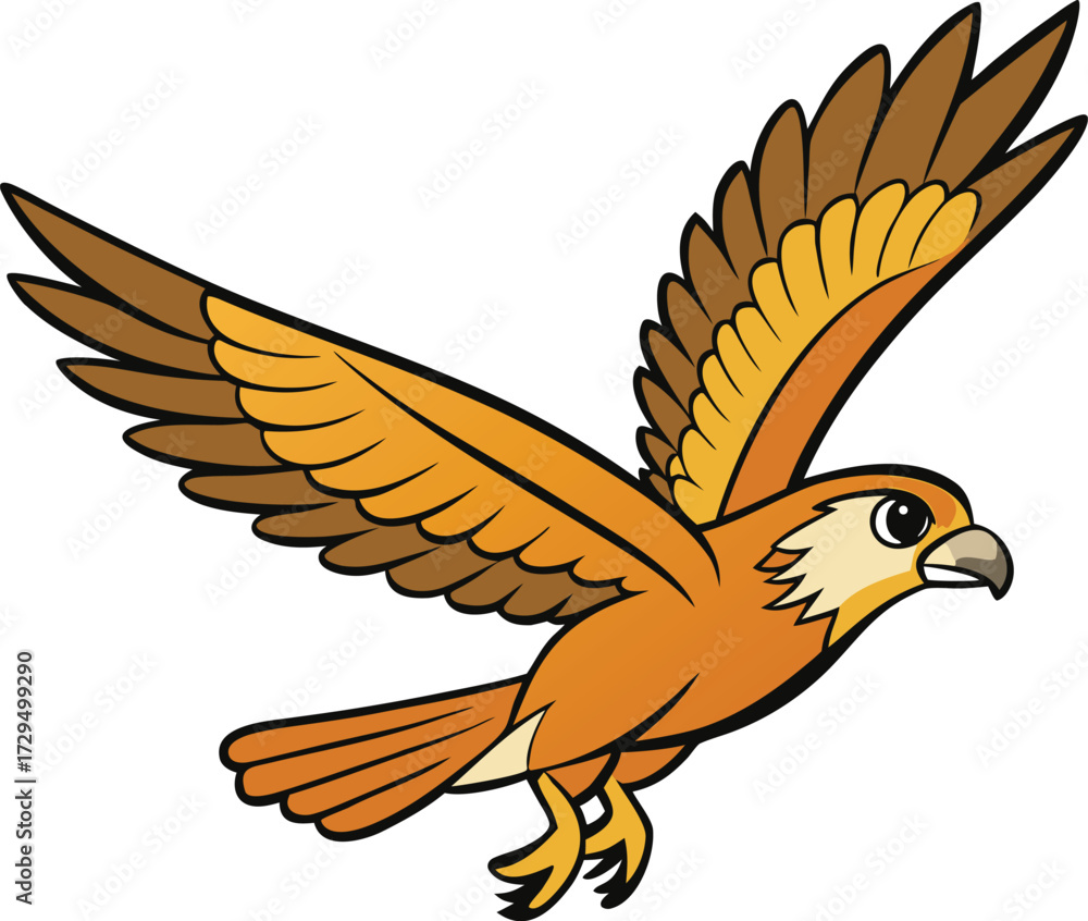 Fototapeta premium Cartoon falcon in flight with wings spread wide