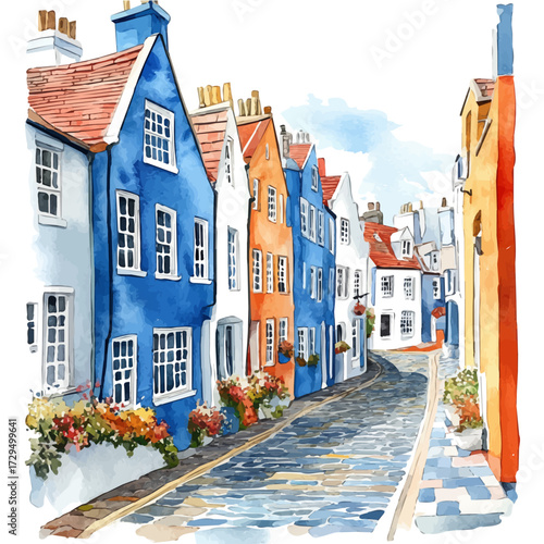 Scottish Street Improv, watercolor painting vector, isolated on a white background.