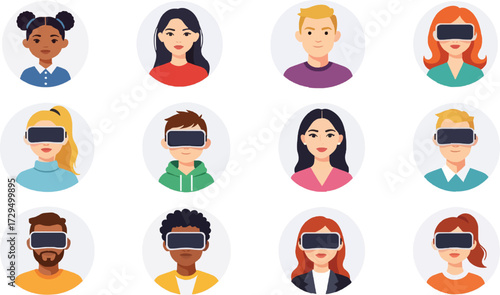 virtual reality and metaverse user avatars vector illustration