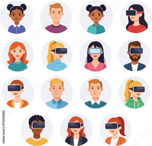 diverse user avatars with virtual reality vector illustration