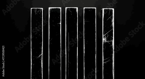 Abstract Black and White Vertical Rectangles with Textured Surfaces on a Dark Background