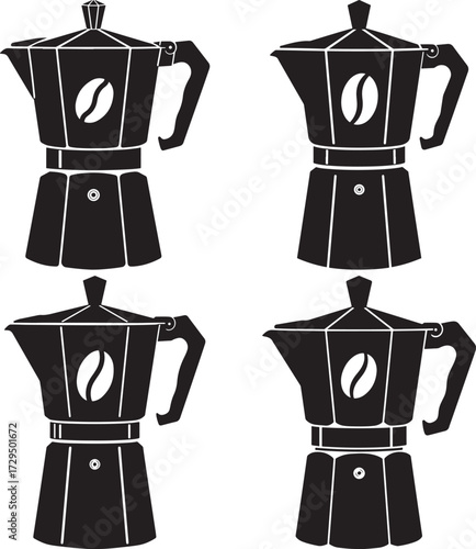 Four black coffee maker silhouettes isolated on white background