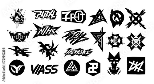 Collection of Abstract Cyberpunk and Gaming Inspired Logo Designs for Digital and Entertainment Projects