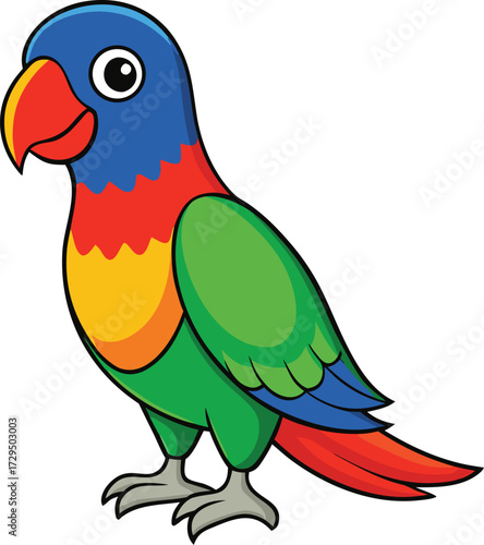 Colorful cartoon parrot with bright plumage standing proudly