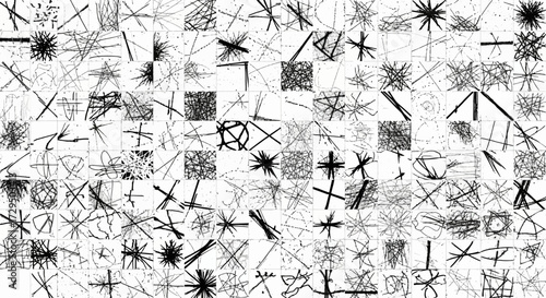 Abstract Chaotic Patterns of Intersecting Lines and Geometric Shapes Creating a Textured Visual Noise Background