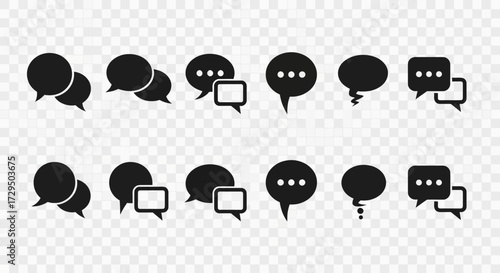 Collection of Black Speech Bubbles and Messaging Icons Representing Communication and Conversation in Various Styles and Forms