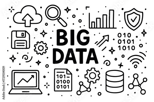 Big data concept with technology icons and symbols