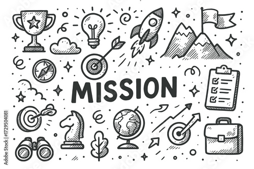 Mission overview: hand-drawn symbols of achievement and ambition