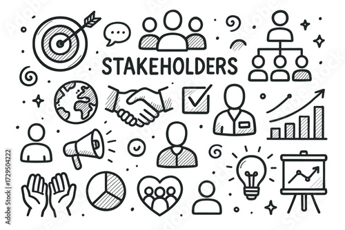 Stakeholder engagement concepts: communication, teamwork, and strategy illustrated