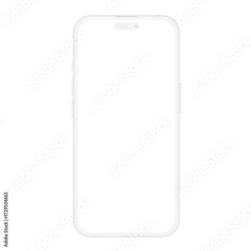 Realistic soft white mockup template phone for your project, visual ui app demonstration. High quality realistic newest version of smartphone with blank white screen vector illustration