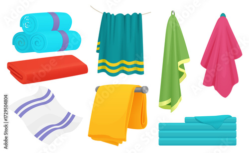 Towels for bath set cartoon vector illustration