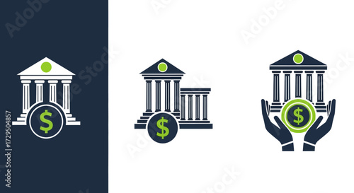 Financial Banking Institutions Represented by Architectural Structures Symbolizing Economic Growth and Investment Opportunities