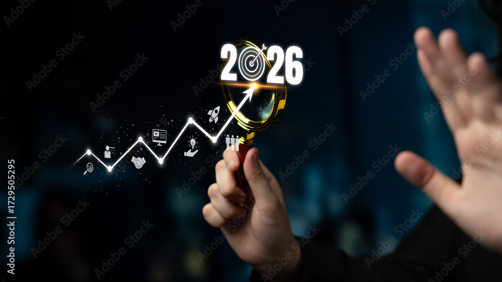 Fototapeta premium 2026 business goal and growth strategy focuses on business, goal, and growth through roadmap, development, and team-driven achievement with future planning Latch