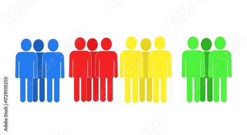 Visual Representation of Diverse Groups of People Standing Together in Distinct Colors Demonstrating Unity and Collaboration