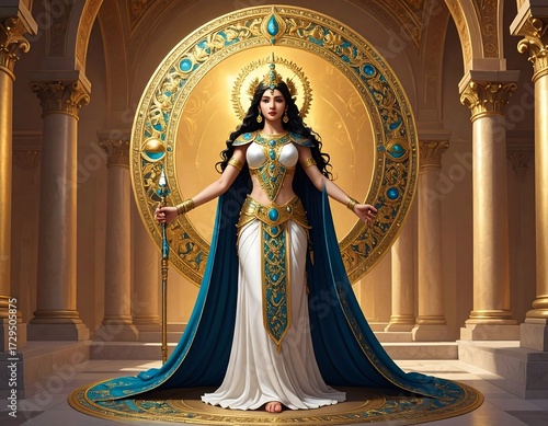 Golden goddess in regal robes