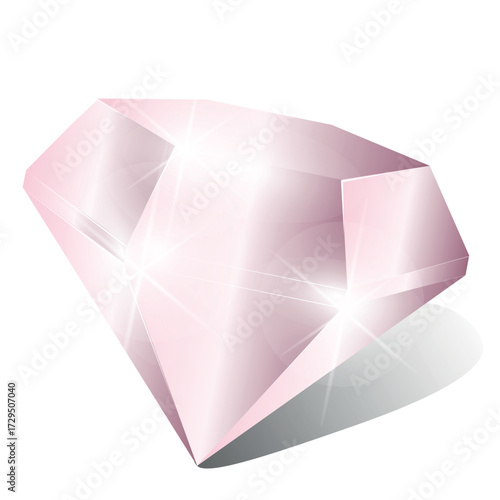 Tourmaline is a pink, vibrant gemstone. Isolated vector drawing on a transparent background with shadow. A three-dimensional stone with highlights and shadows.