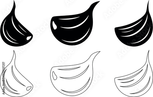 Black and White Garlic Clove Vector Illustration Healthy Food Ingredient