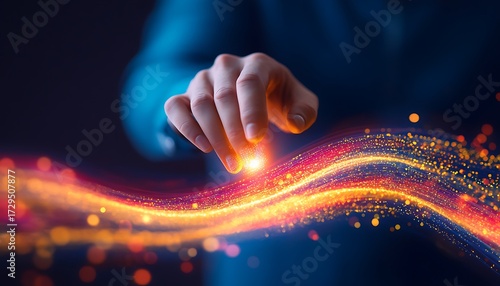 a single hand reaches out, becoming a canvas for an ethereal dance of fiery sparks. Each spark weaves a tale of enchantment, 