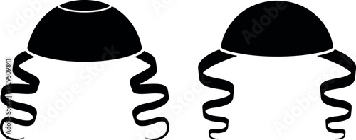 Two Kippahs with Ribbons Jewish Hats Yarmulkes Isolated on White Background