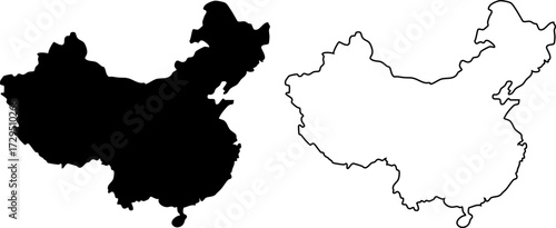 China map vector illustration black and white outline for infographic and design element