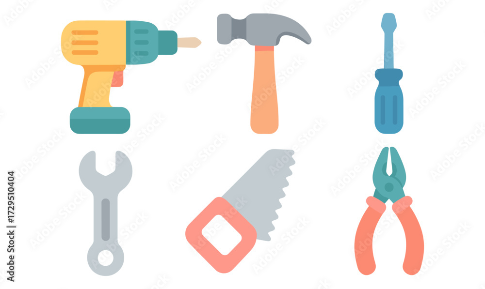 Fototapeta premium Colorful flat style hand tools collection for diy and construction projects