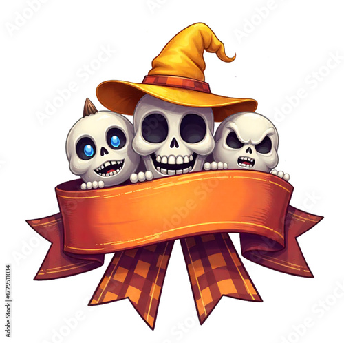 vector illustration of an abstract background with skull, ribbon for text