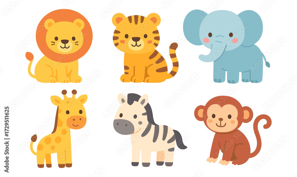 Naklejka premium Cute cartoon safari animals for kids' design projects