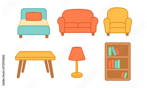 Cozy furniture collection in modern flat design