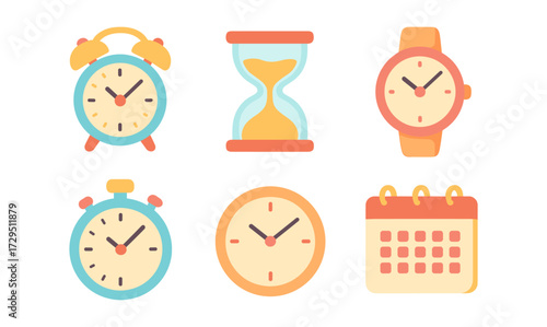 Retro style clocks and calendars collection for time management concepts