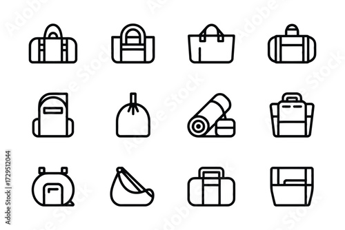 Variety of travel bags and luggage icons minimalist design flat vector illustration