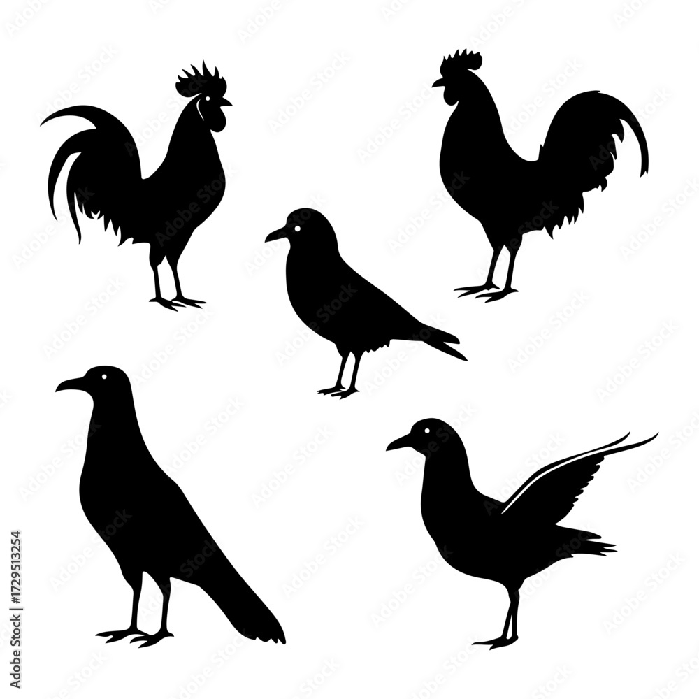 Fototapeta premium rooster silhouettes vector, rooster vector, rooster design, rooster vector design, black and white rooster design 