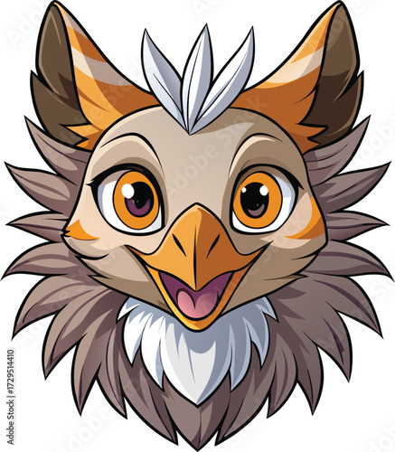 Adorable cartoon gryphon face with big expressive eyes