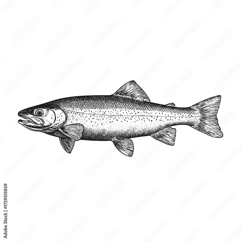 Obraz premium Vintage Scientific Illustration of a Trout – Hand-Drawn Etching 