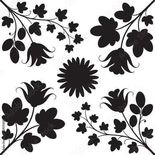 Black Floral Silhouette Design Elements