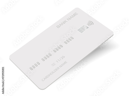 Realistic credit card mockup with chip and contactless payment symbol, blank debit card template with shadow for banking, finance, payment and business design vector illustration