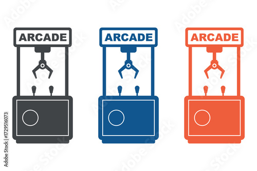Arcade machine with soft toys on white background. flat illustration.