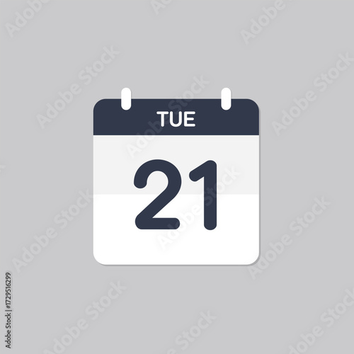 Minimalist Calendar Icon Showing Tuesday 21st Date