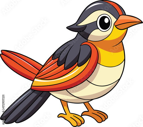 Colorful cartoon bird with orange and yellow plumage