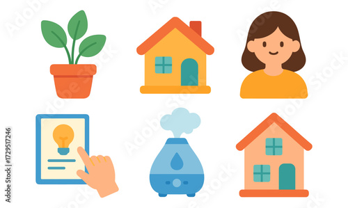 Flat design icons: home essentials and technology in modern living