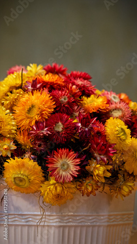 Red and yellow flowers in the pot