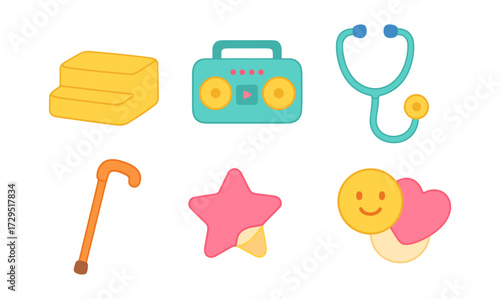 Colorful flat icons of everyday objects and symbols in modern design